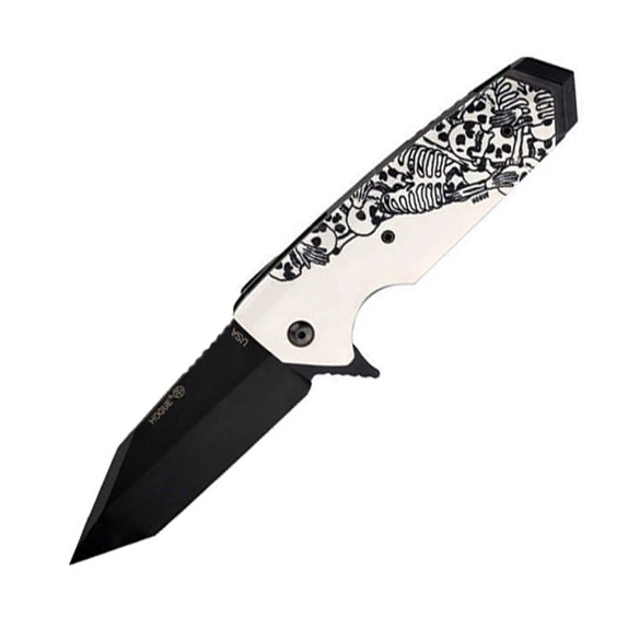 Нож складной Hogue EX-02 Skulls & Bones Tanto, сталь 154CM, рукоять ABS-пластик, белый